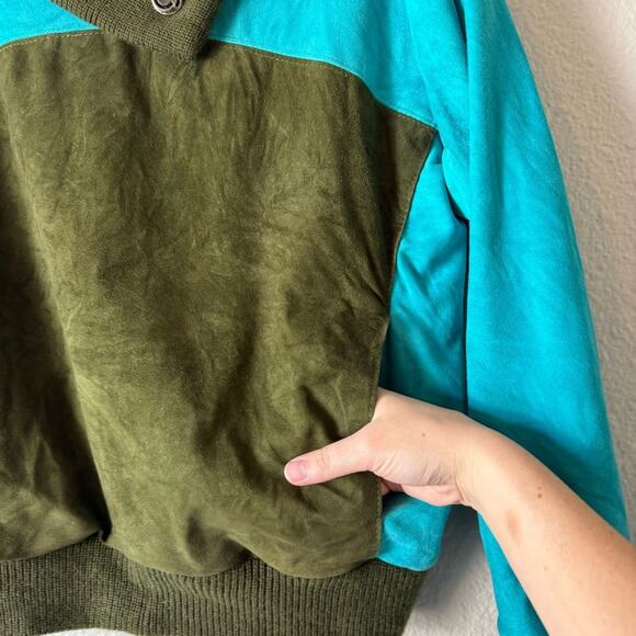 Vintage Green & Turquoise Suede Pullover Sweater Size  Large - Picture 4 of 6